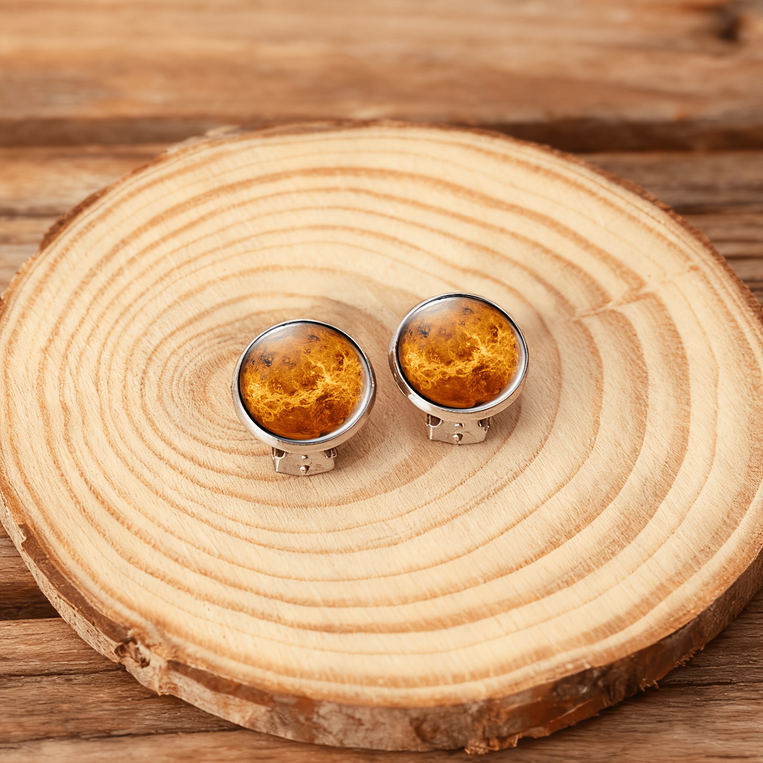 2pcs No-Piercing Round Glass-Faced Earrings Set for Women